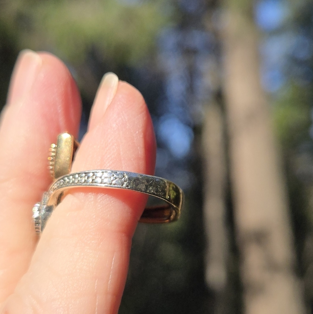 Lightening quartz & topaz dual teardrop Sterling Bronze&Gold ringSz8 Adjustable - Picture 10 of 11